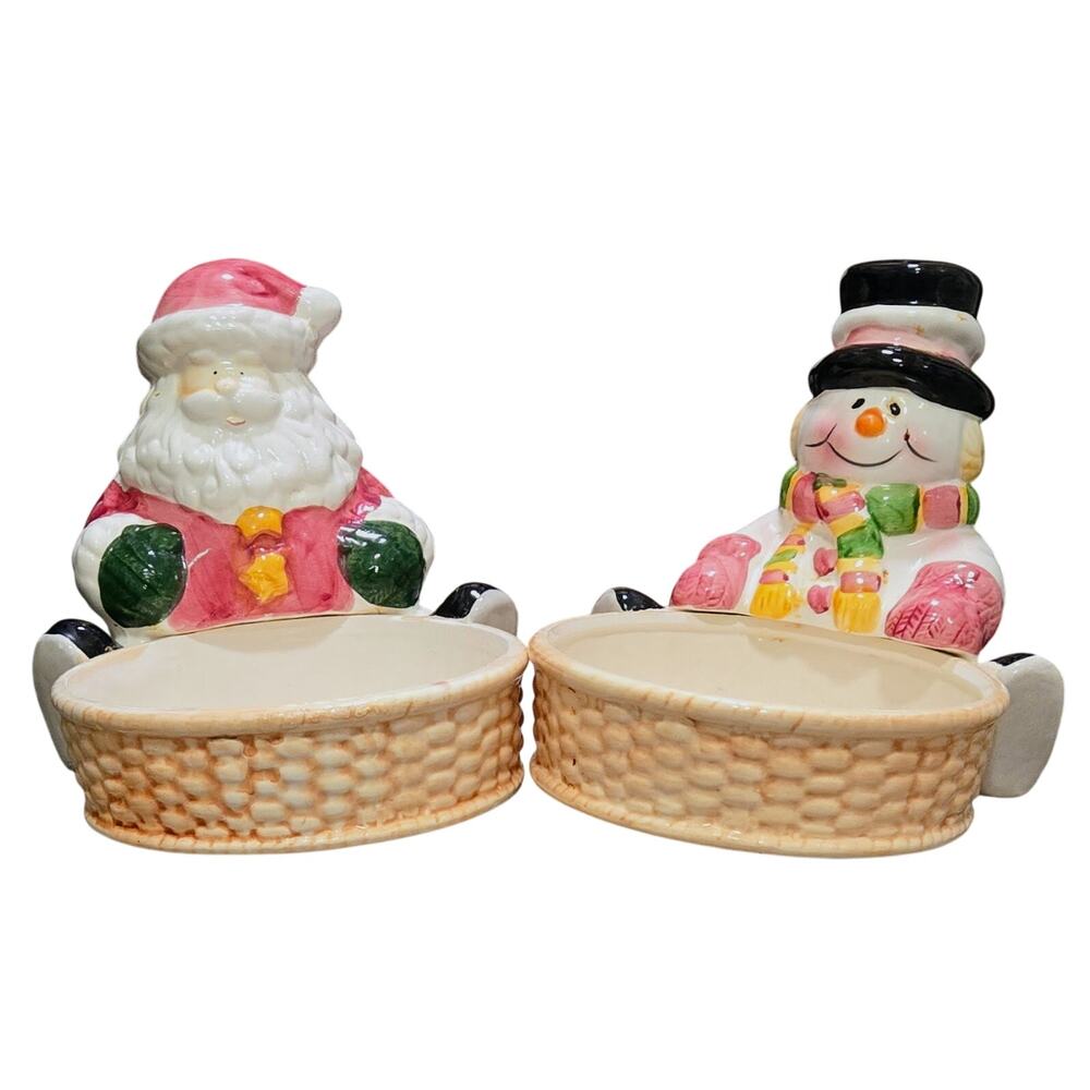 Dog or Cat Cutest Christmas Bowls, 1-Santa & 1-Snowman Holding 5.5" Bowls